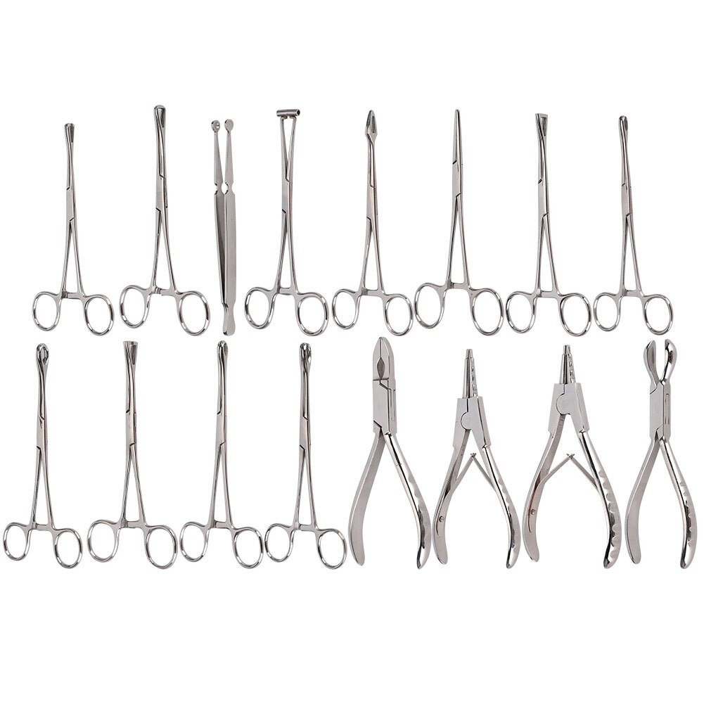 Professional Stainless Steel Body Piercing Kit 16 Pcs