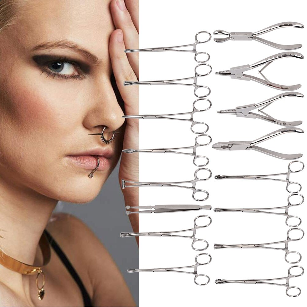 Professional Stainless Steel Body Piercing Kit 16 Pcs